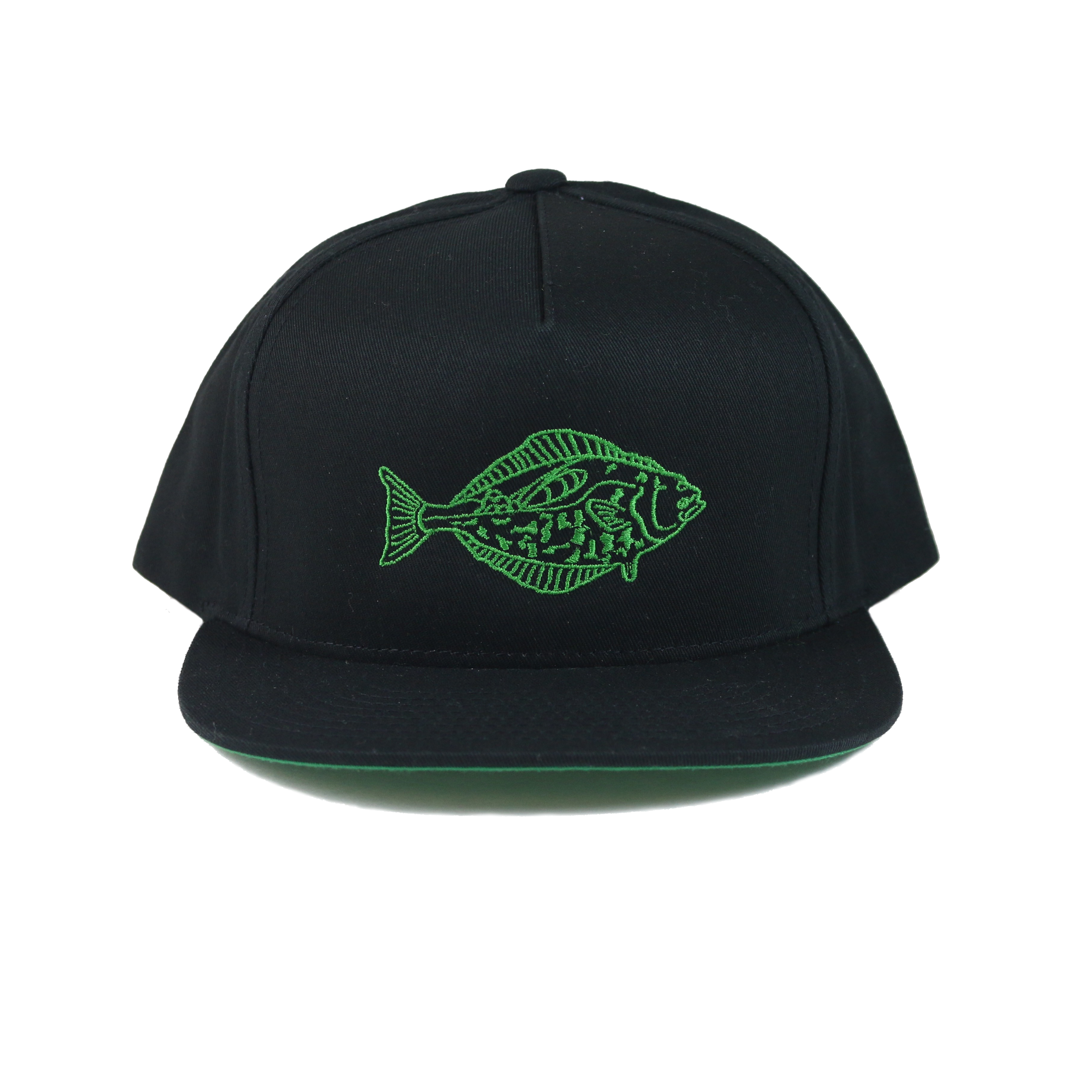 Halibut” 5 Panel Snapback Hat In Black With Green Embroidery » ASC